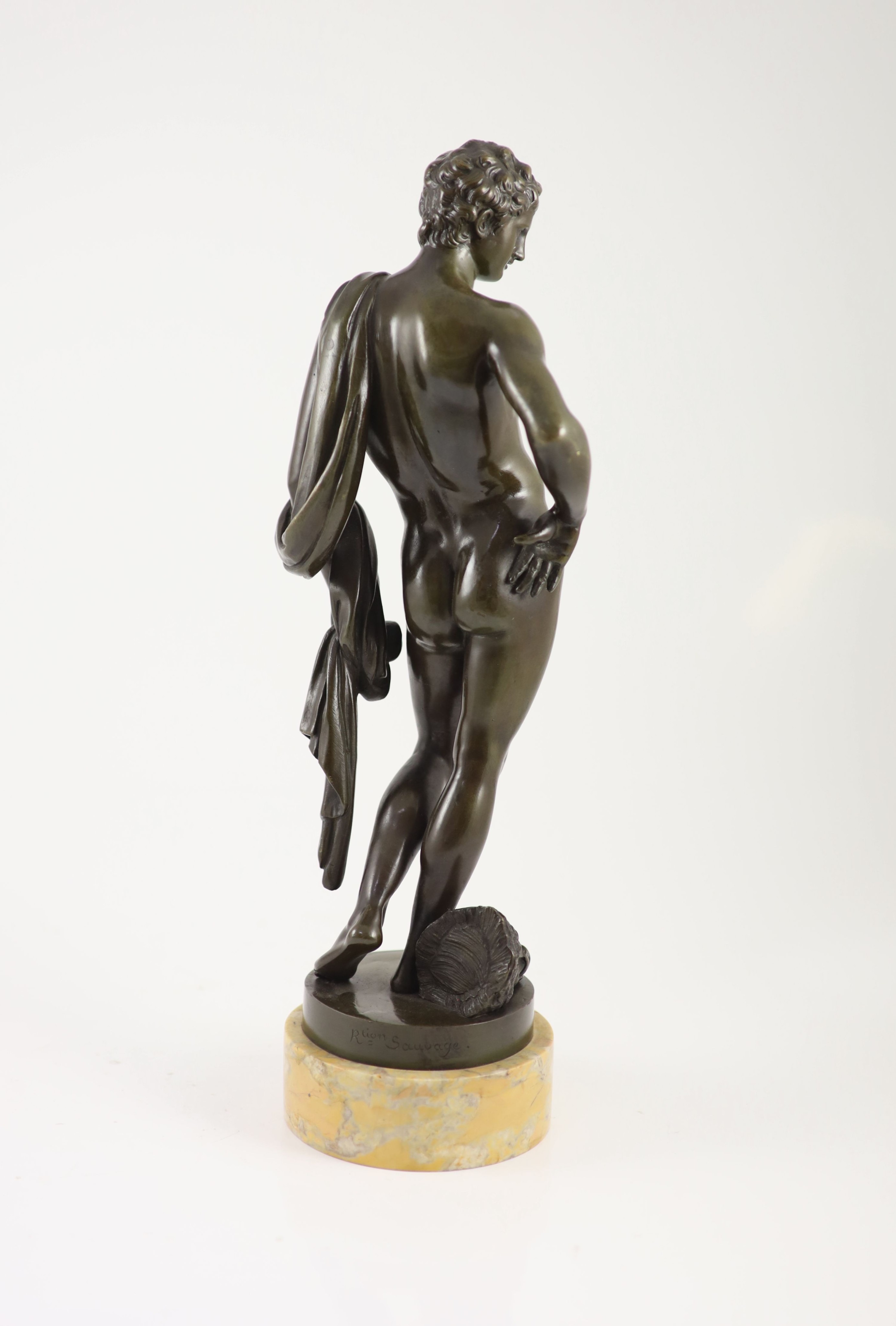 Rtion Sauvage, a bronze figure of Apollo, H 42cm. D 12cm.
